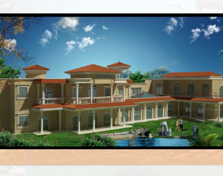 Afify Palace exterior rendering with pool and gardens