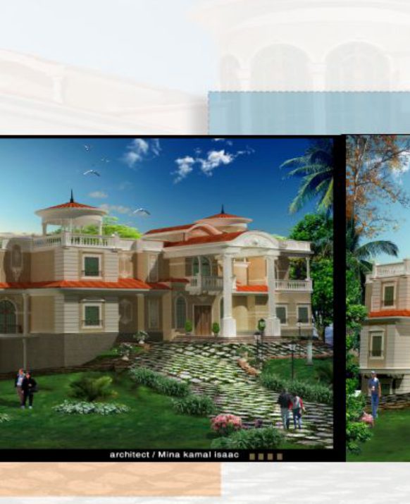 Afify Palace garden pathway and facade render