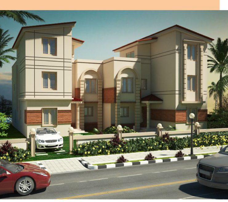 twin villas back view with street