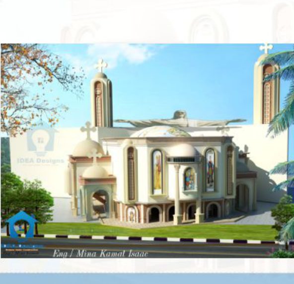 Pope Kirilos Church night render with illuminated facade