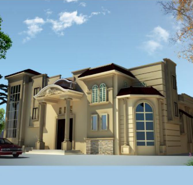 rendering of grand wedding complex with arches