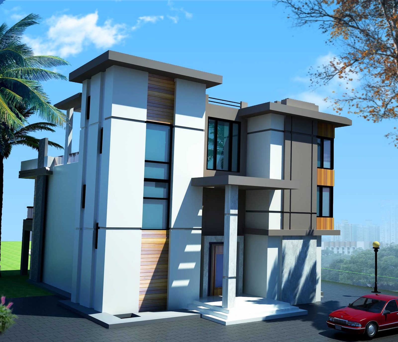 Villa Aona modern street elevation in stacked volumes