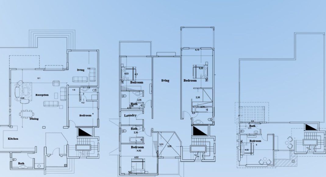 ground, first, and roof floor plans