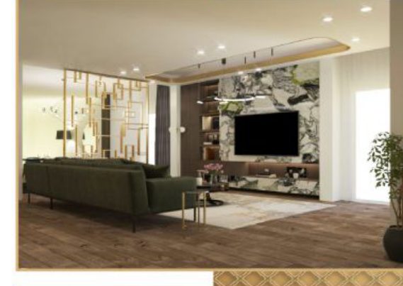 contemporary living room with TV feature wall