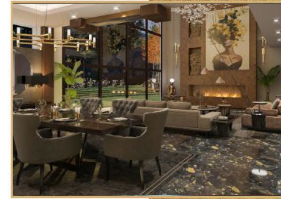 living lounge with fireplace and garden view